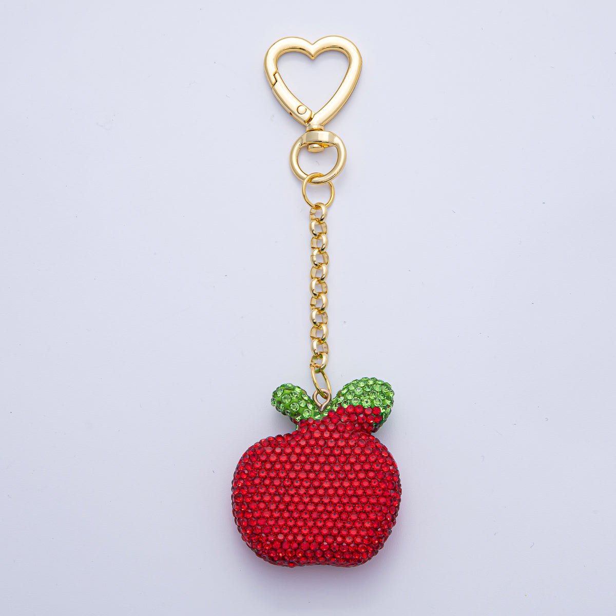 18K Gold Filled Red, Pink, Fuchsia Bedazzled Apple Bag Charm Keychain | WB - 00245 ~ WB - 00247 - DLUXCA
