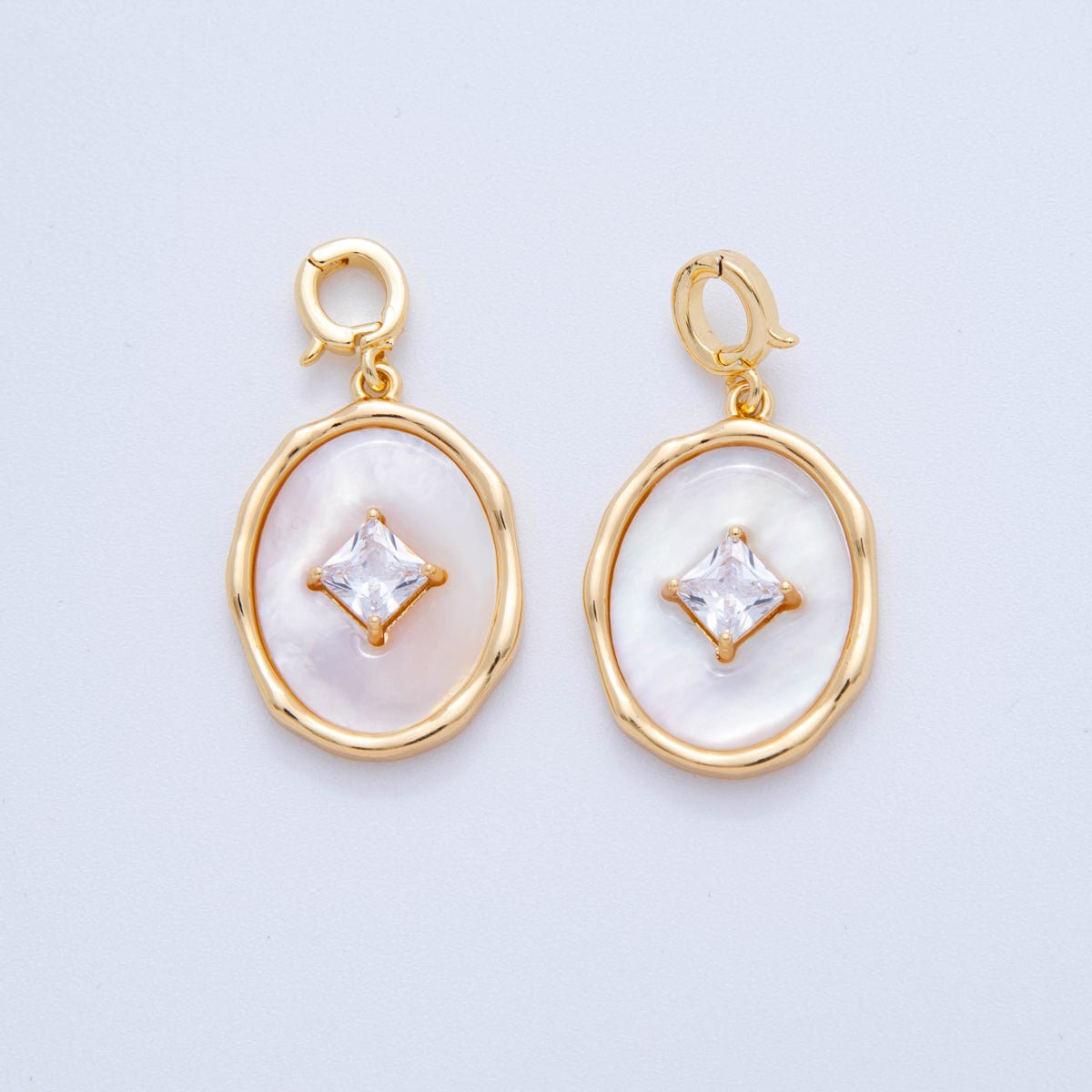 18K Gold Filled Rhombus CZ White Enamel Molten Oval Latch Snap Bail Pendant | AH758 - DLUXCA