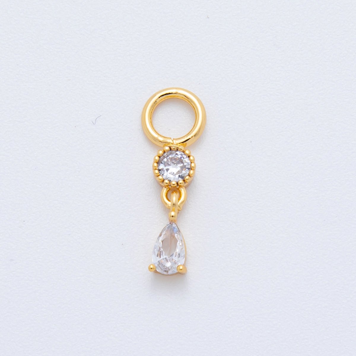 18K Gold Filled Round Teardrop CZ Geometric Add - On Drop Earring Charm | C455 - DLUXCA