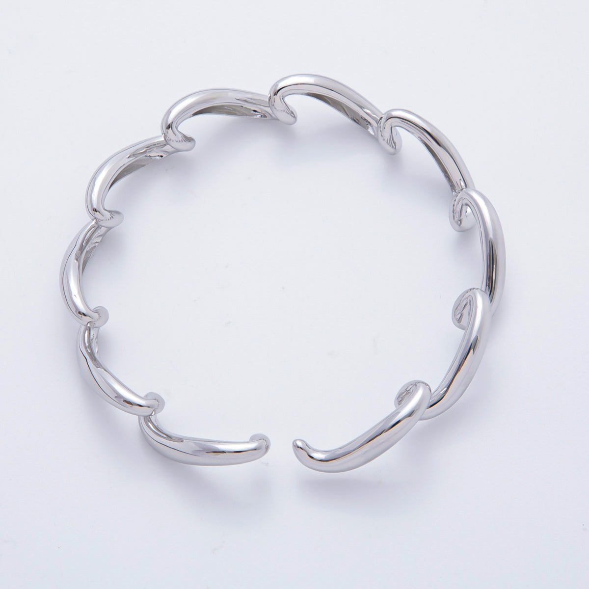 18K Gold Filled Sculptural Abstract Wave Round Cuff Bangle Bracelet in Gold & Silver | WA - A3461 WA - A3462 - DLUXCA