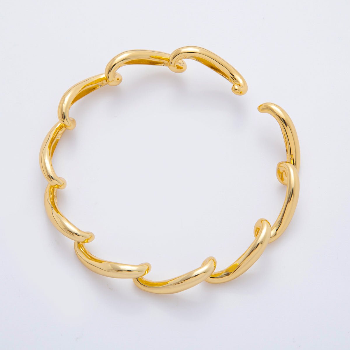 18K Gold Filled Sculptural Abstract Wave Round Cuff Bangle Bracelet in Gold & Silver | WA - A3461 WA - A3462 - DLUXCA
