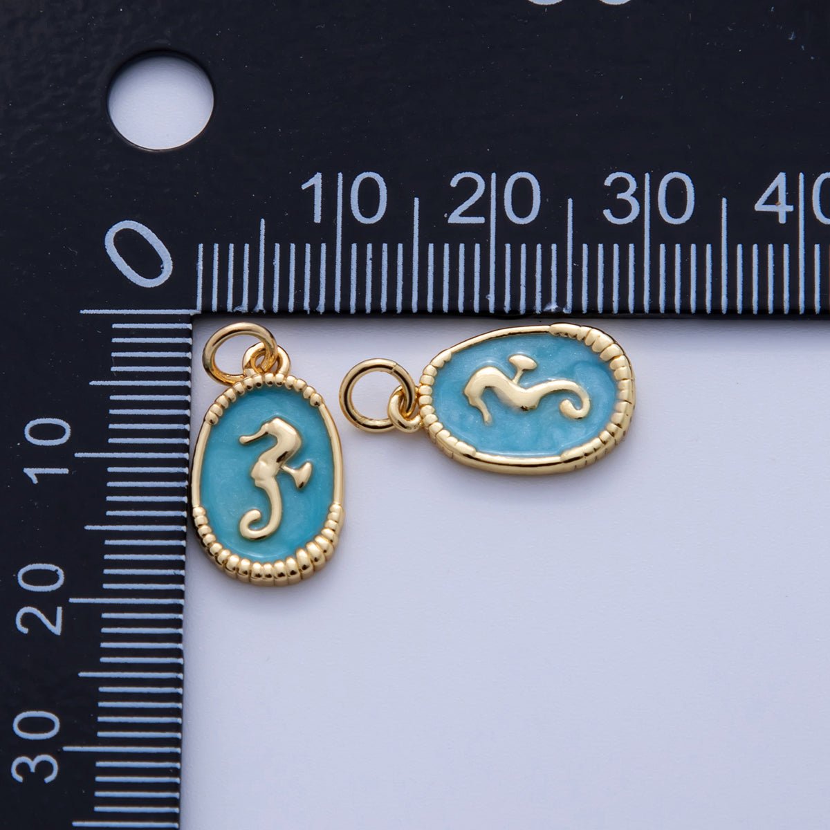18K Gold Filled Sea Horse Blue Enamel Oblong Charm | AF309 - DLUXCA