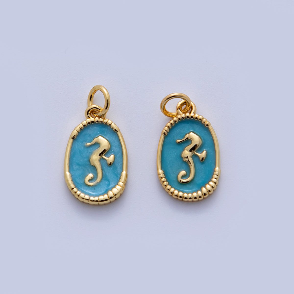 18K Gold Filled Sea Horse Blue Enamel Oblong Charm | AF309 - DLUXCA