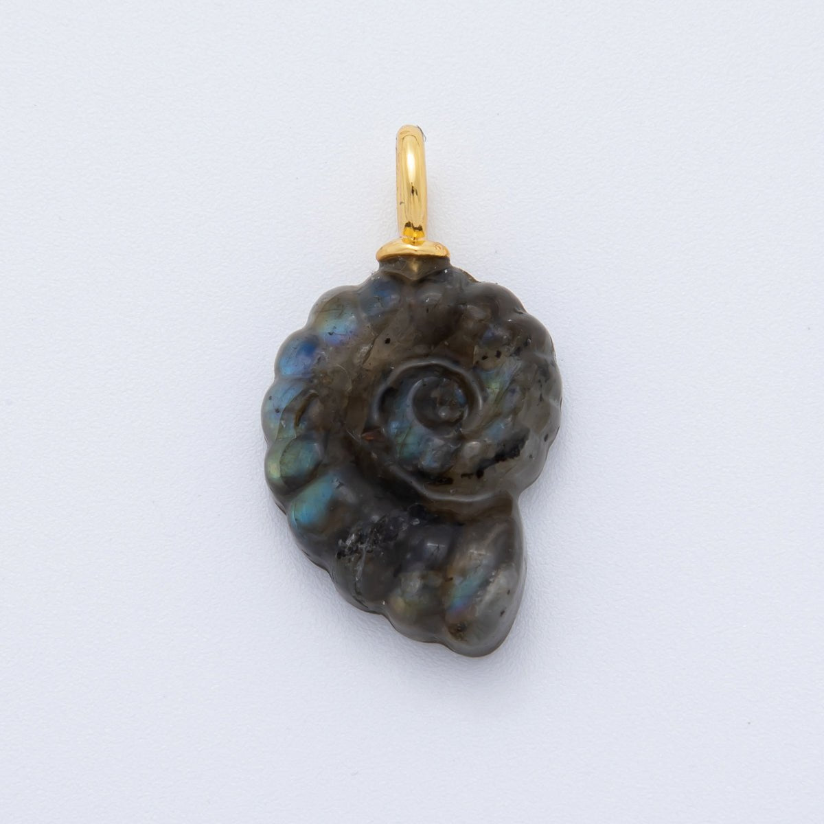 18K Gold Filled Seashell Abalone, Labradorite Gemstone Clam Seashell Drop Charm | AH - 839 - DLUXCA