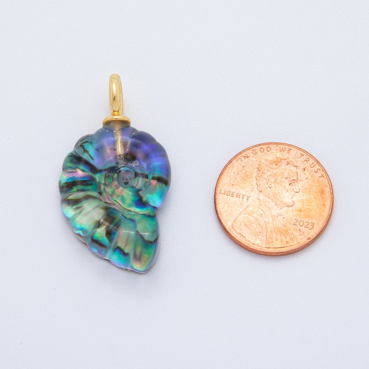 18K Gold Filled Seashell Abalone, Labradorite Gemstone Clam Seashell Drop Charm | AH - 839 - DLUXCA