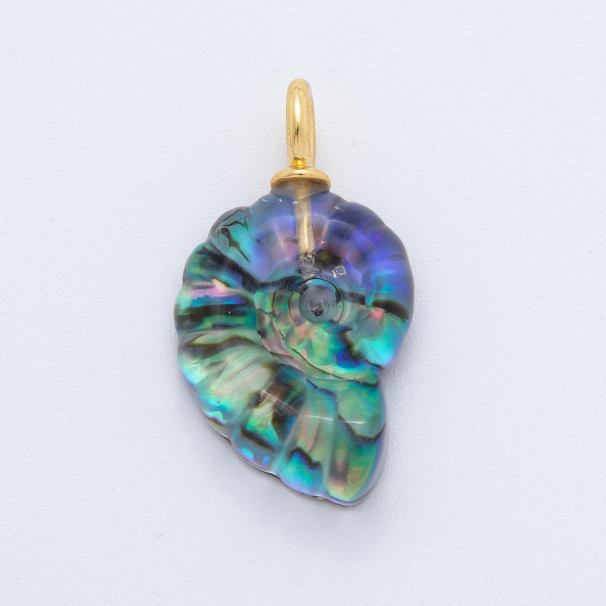 18K Gold Filled Seashell Abalone, Labradorite Gemstone Clam Seashell Drop Charm | AH - 839 - DLUXCA