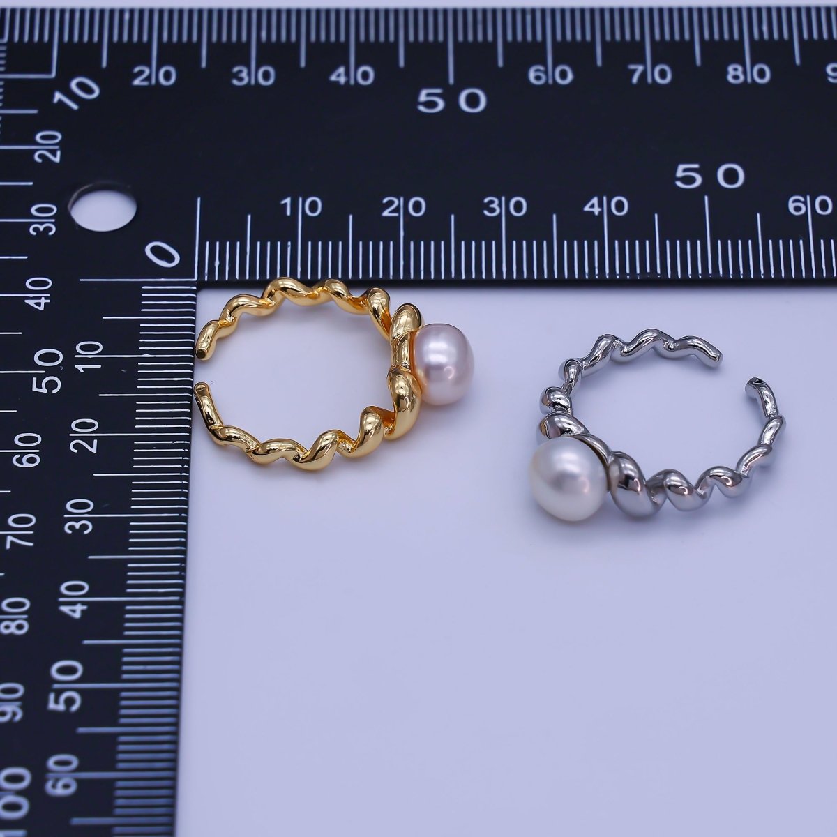 18K Gold Filled Shell Pearl Braided Twist Adjustable Ring in Gold & Silver | O - 1478 O - 1479 - DLUXCA