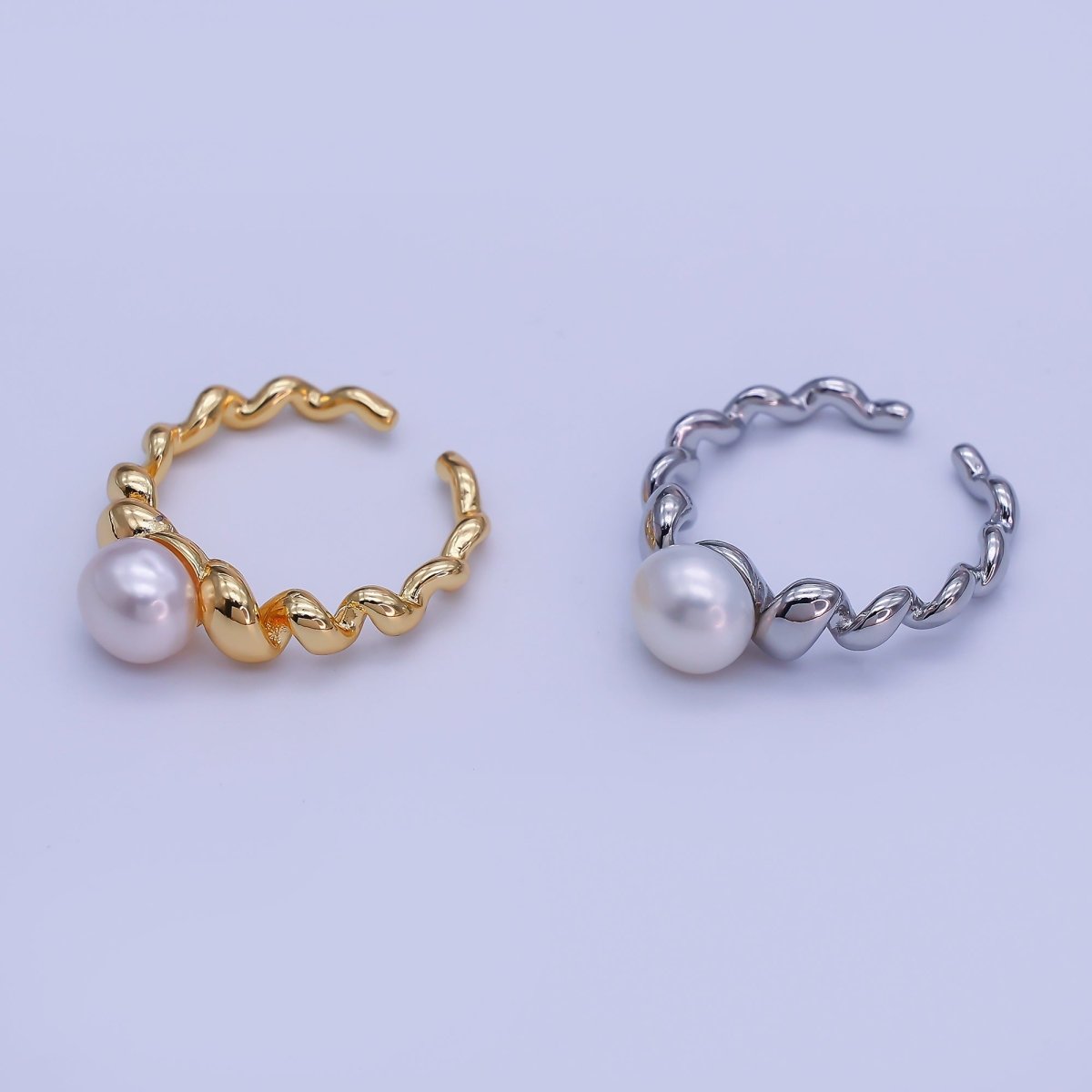 18K Gold Filled Shell Pearl Braided Twist Adjustable Ring in Gold & Silver | O - 1478 O - 1479 - DLUXCA
