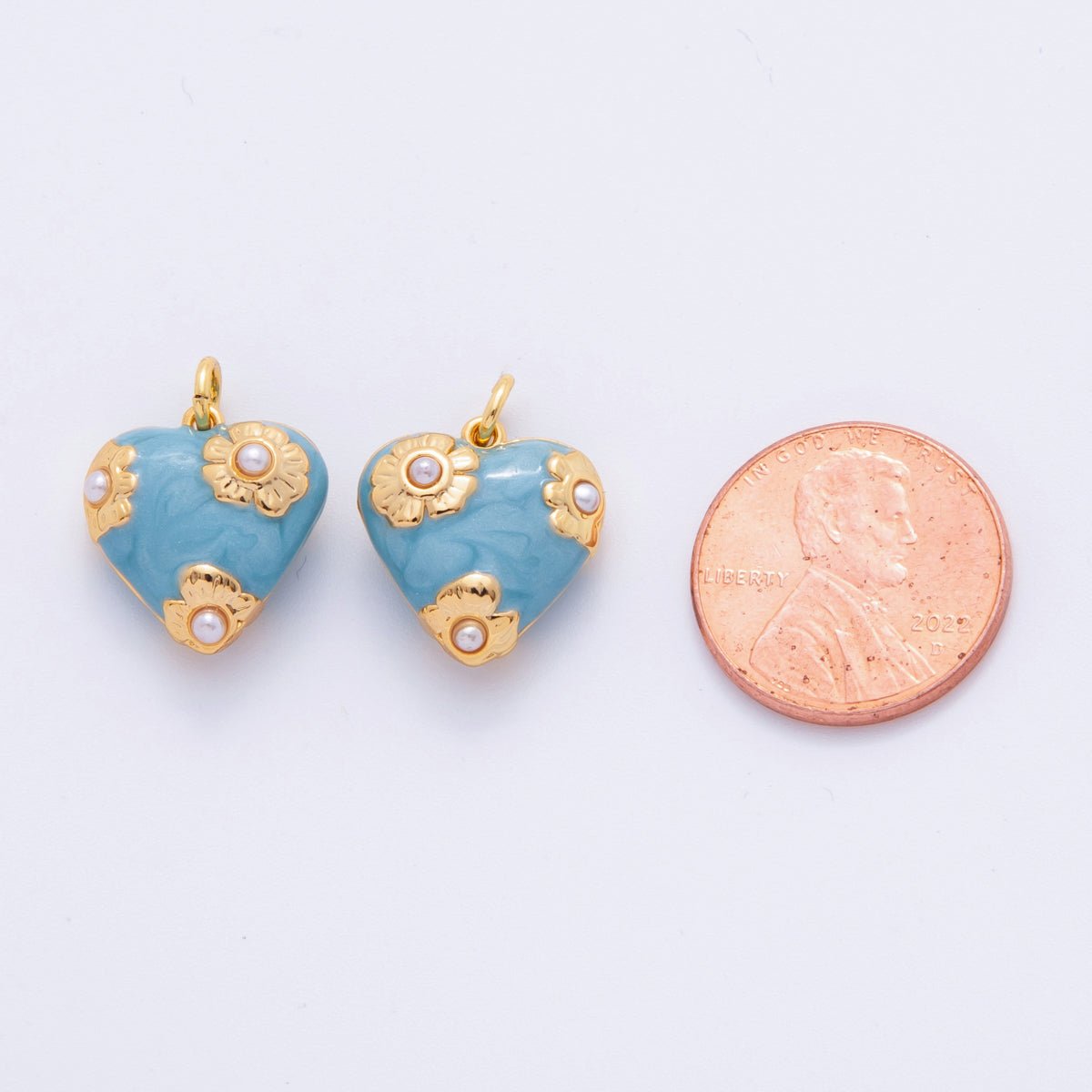 18K Gold Filled Shell Pearl Flower Chubby Heart Multidimensional 3D Charm | N260 - DLUXCA