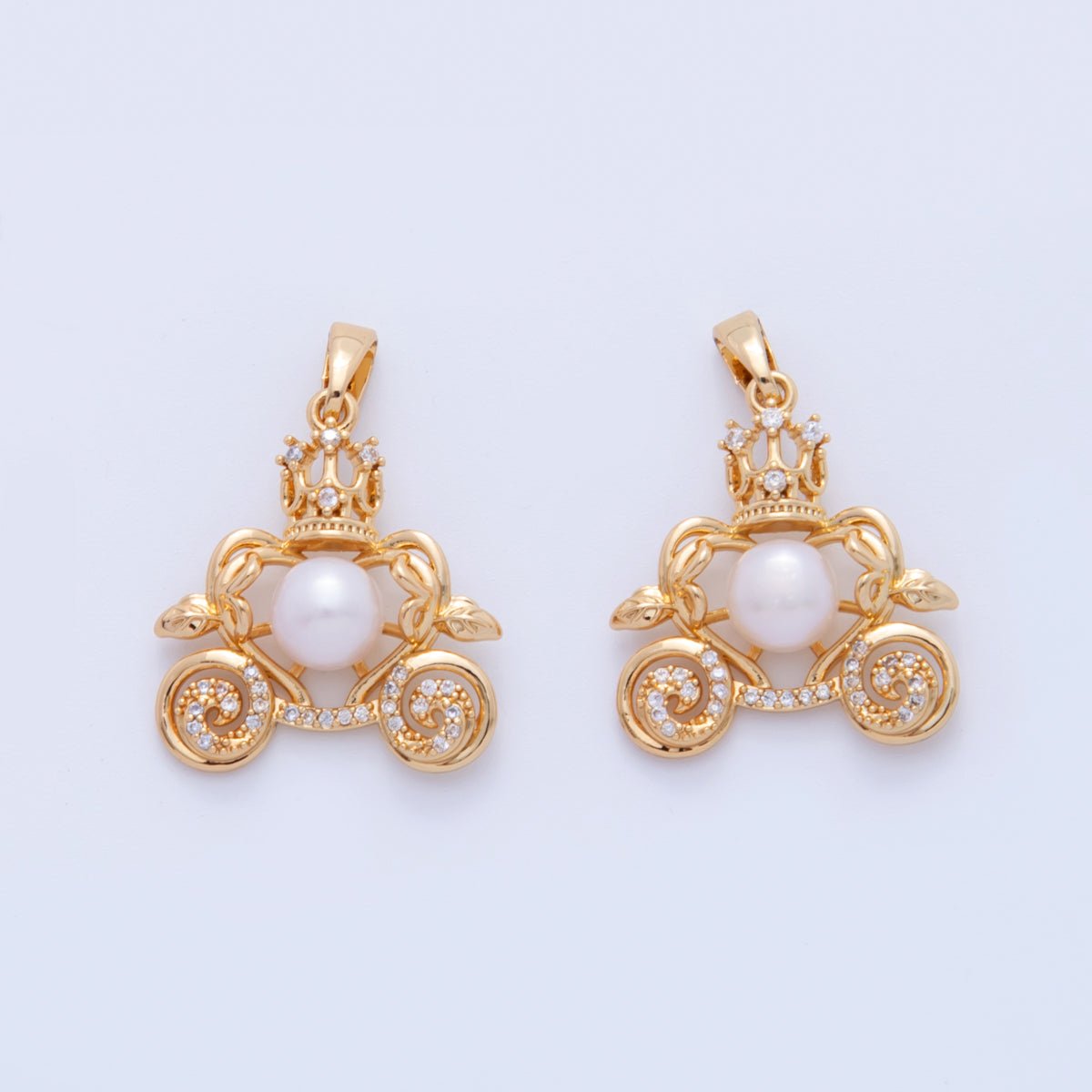 18K Gold Filled Shell Pearl Micro Paved CZ Carriage Pendant | AH753 - DLUXCA