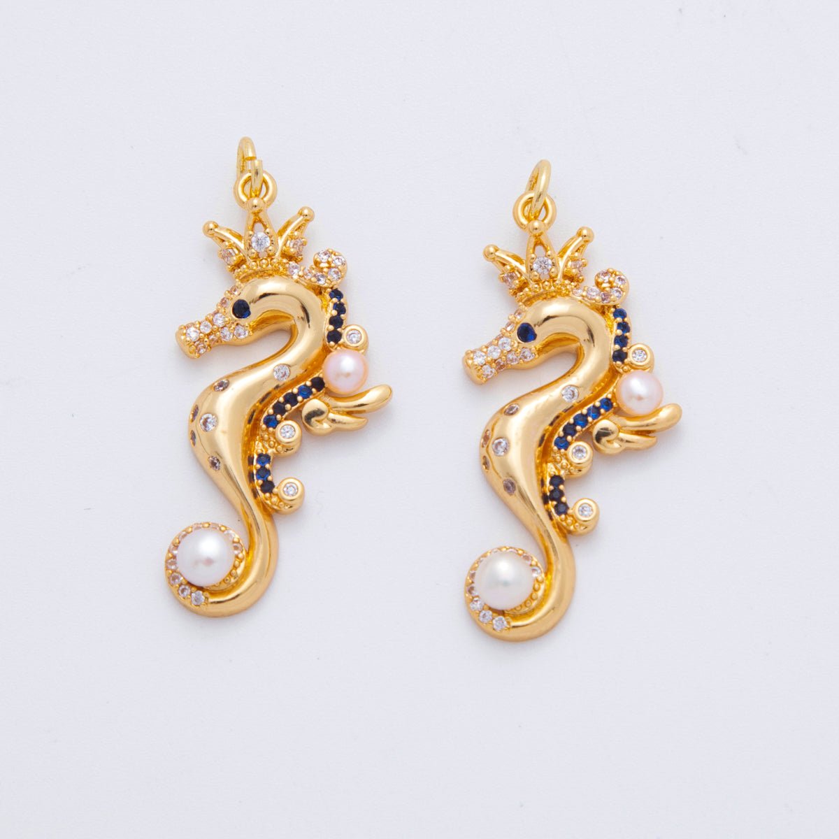 18K Gold Filled Shell Pearl Micro Paved CZ Sea Horse Charm | AF712 - DLUXCA
