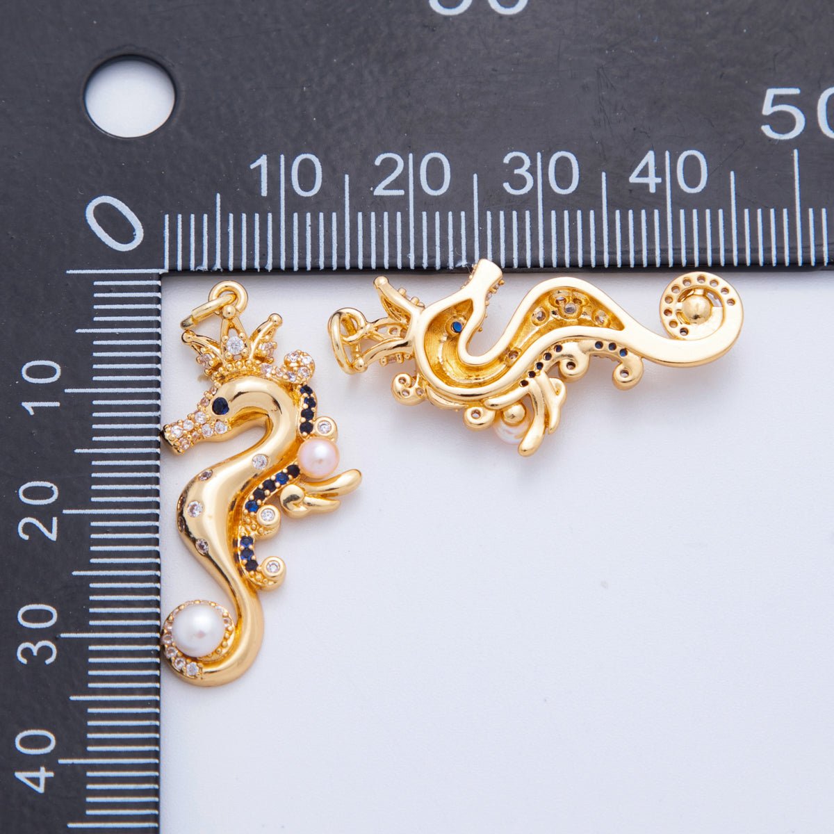 18K Gold Filled Shell Pearl Micro Paved CZ Sea Horse Charm | AF712 - DLUXCA