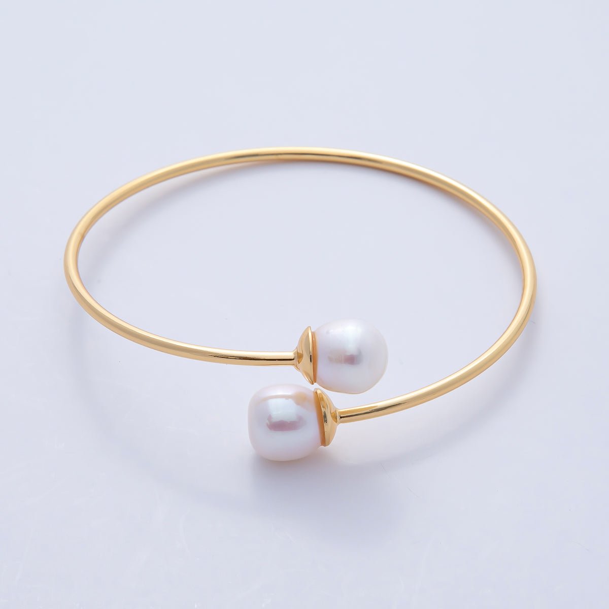 18K Gold Filled Shell Pearl Minimalist Coil Wrap Cuff Bracelet | WA - 3852 - DLUXCA
