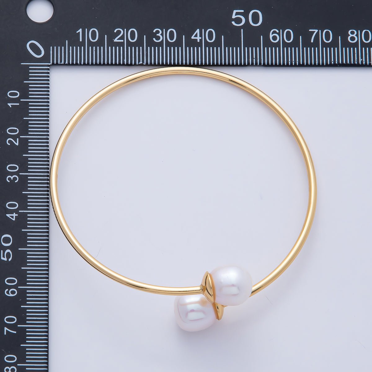 18K Gold Filled Shell Pearl Minimalist Coil Wrap Cuff Bracelet | WA - 3852 - DLUXCA