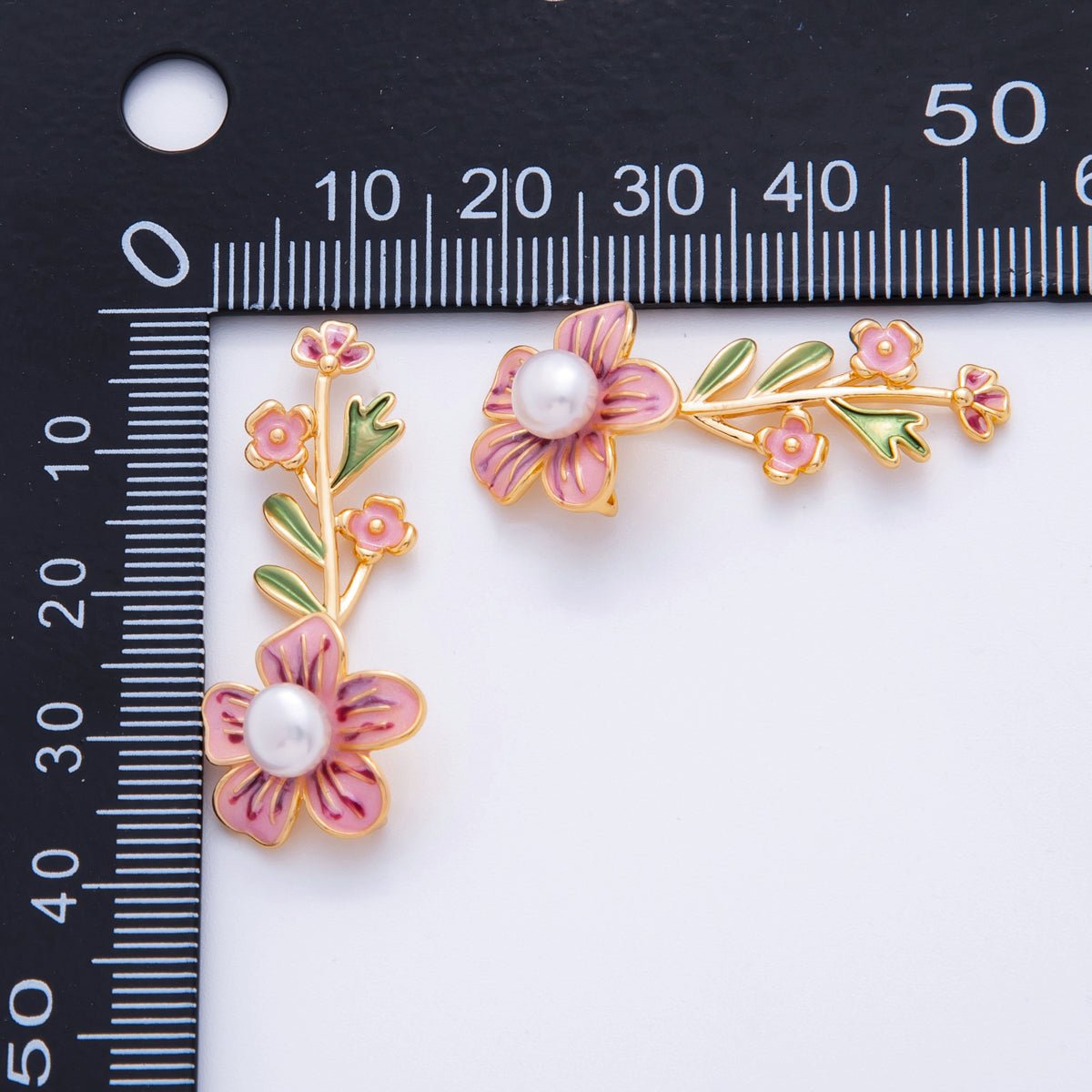 18K Gold Filled Shell Pearl Pink Flower Plant Enamel Pendant | AH713 - DLUXCA