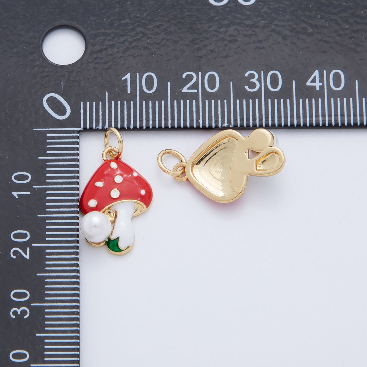 18K Gold Filled Shell Pearl Red White Mushroom Plant Charm | AF406 - DLUXCA
