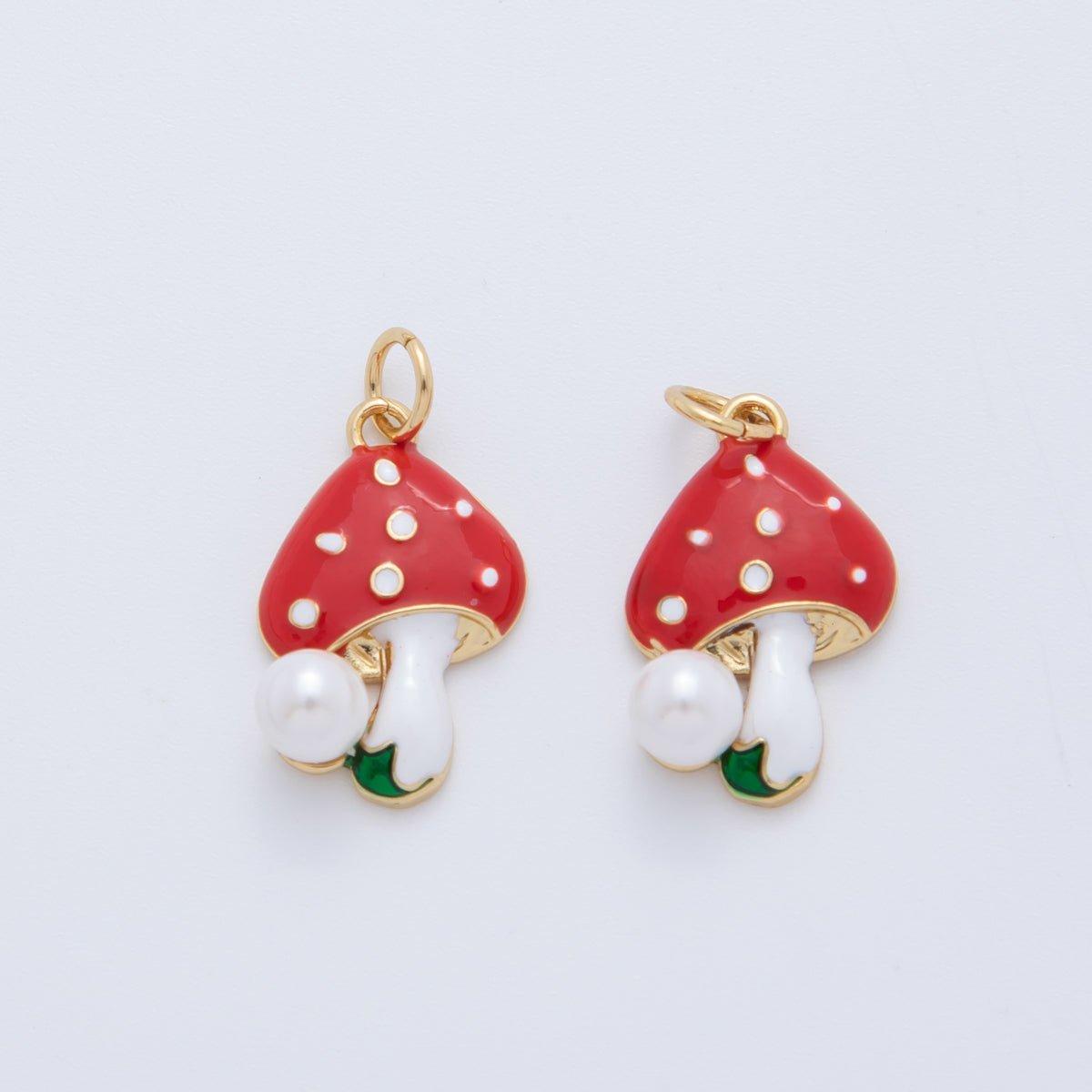 18K Gold Filled Shell Pearl Red White Mushroom Plant Charm | AF406 - DLUXCA