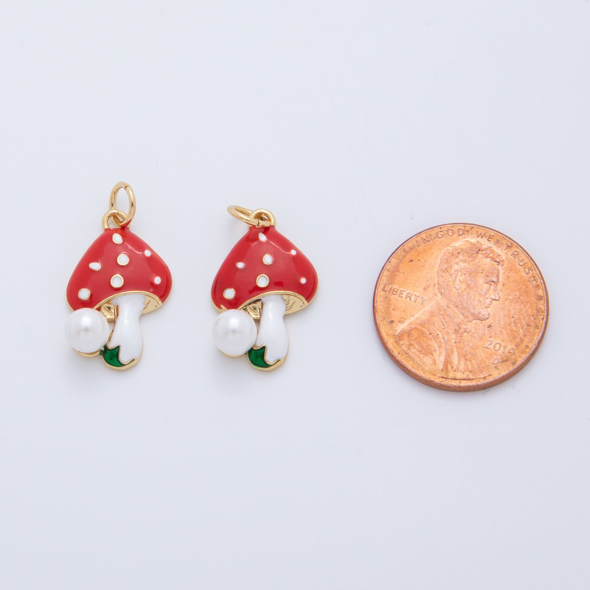 18K Gold Filled Shell Pearl Red White Mushroom Plant Charm | AF406 - DLUXCA