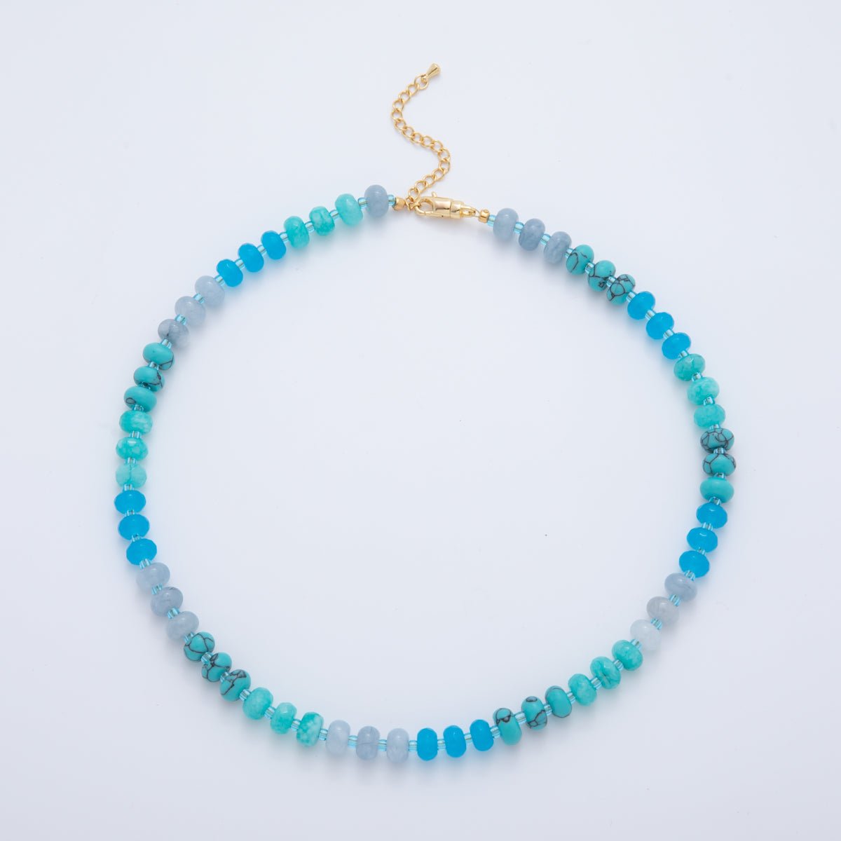 18K Gold Filled Splashed Earth & Sky Toned Color Colorful Gemstone Beaded Necklace 17.3 Inch with Extender | WA3302 - WA3315 - DLUXCA