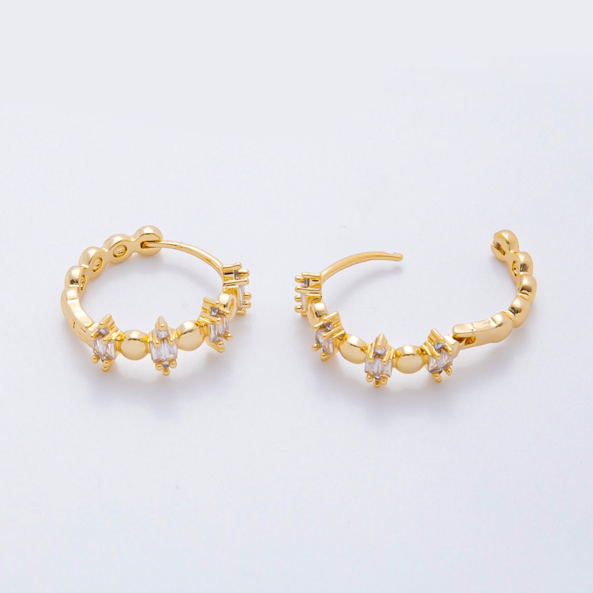 18K Gold Filled Square - Cut CZ Half - Crown Lever Back Hoops Earrings | AJ223 - DLUXCA