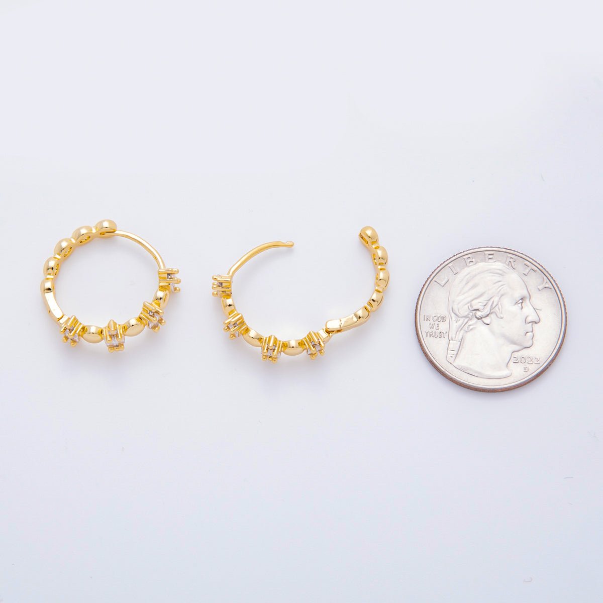 18K Gold Filled Square - Cut CZ Half - Crown Lever Back Hoops Earrings | AJ223 - DLUXCA