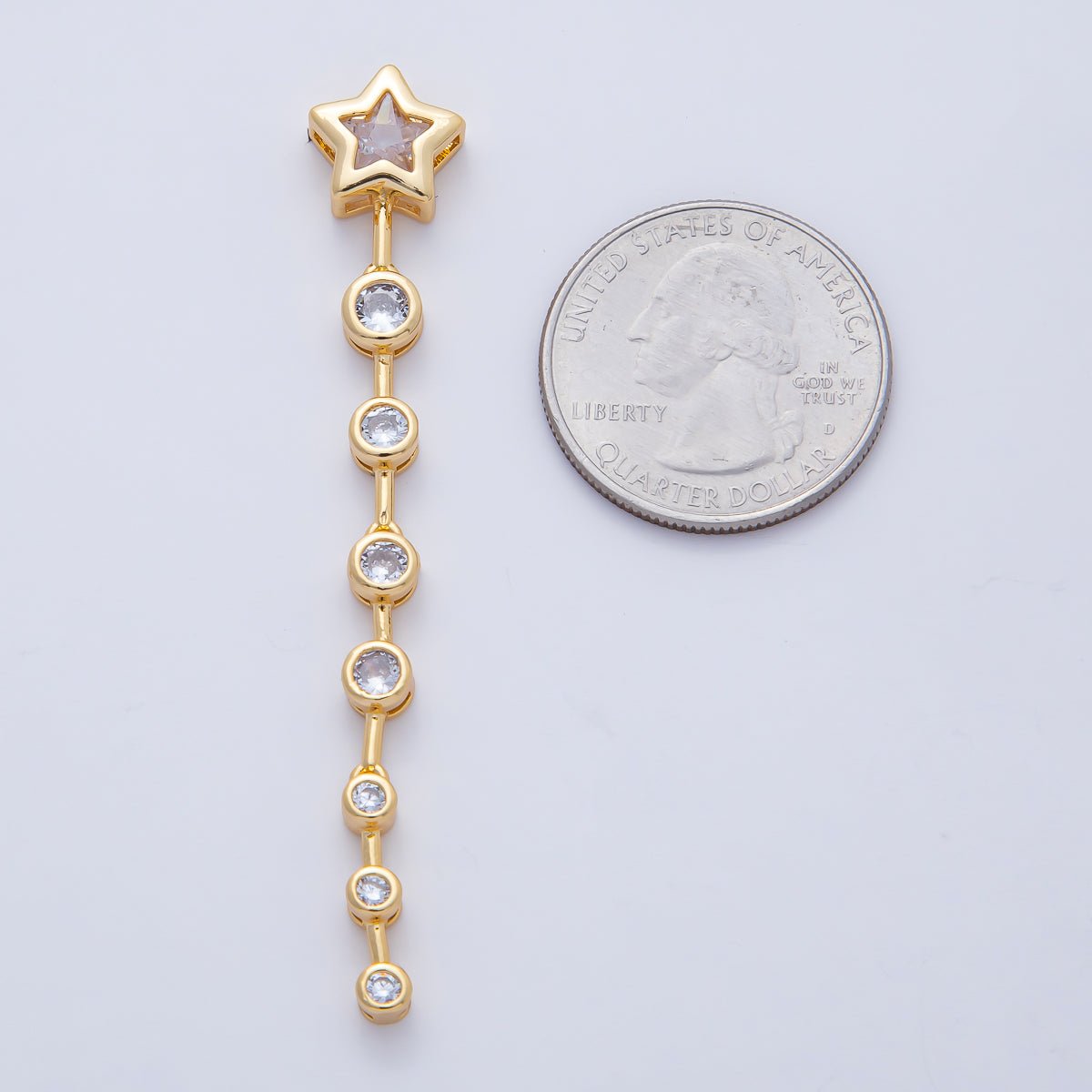 18K Gold Filled Star Round Clear CZ Bezel Drop Bead | B428 - DLUXCA