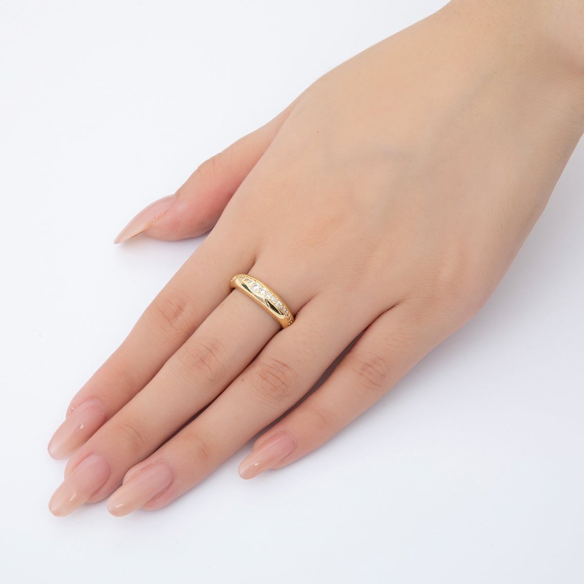 18K Gold Filled Stellar Line Micro Paved CZ Round Adjustable Ring | O - 005 - DLUXCA