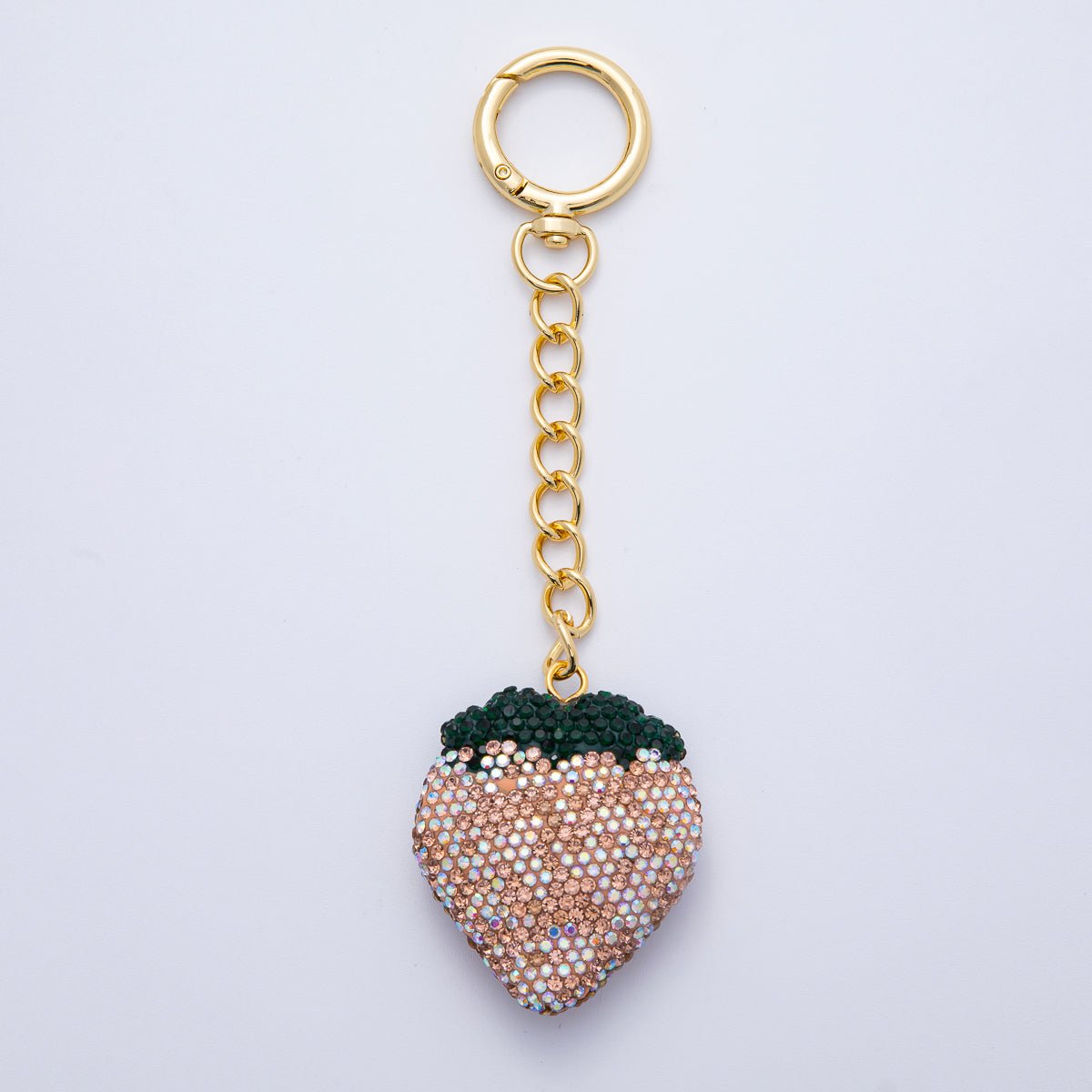 18K Gold Filled Strawberry Bedazzled Bag Charm Keychain Push Gate Accessories | WB - 00248 ~ WB - 00253 - DLUXCA