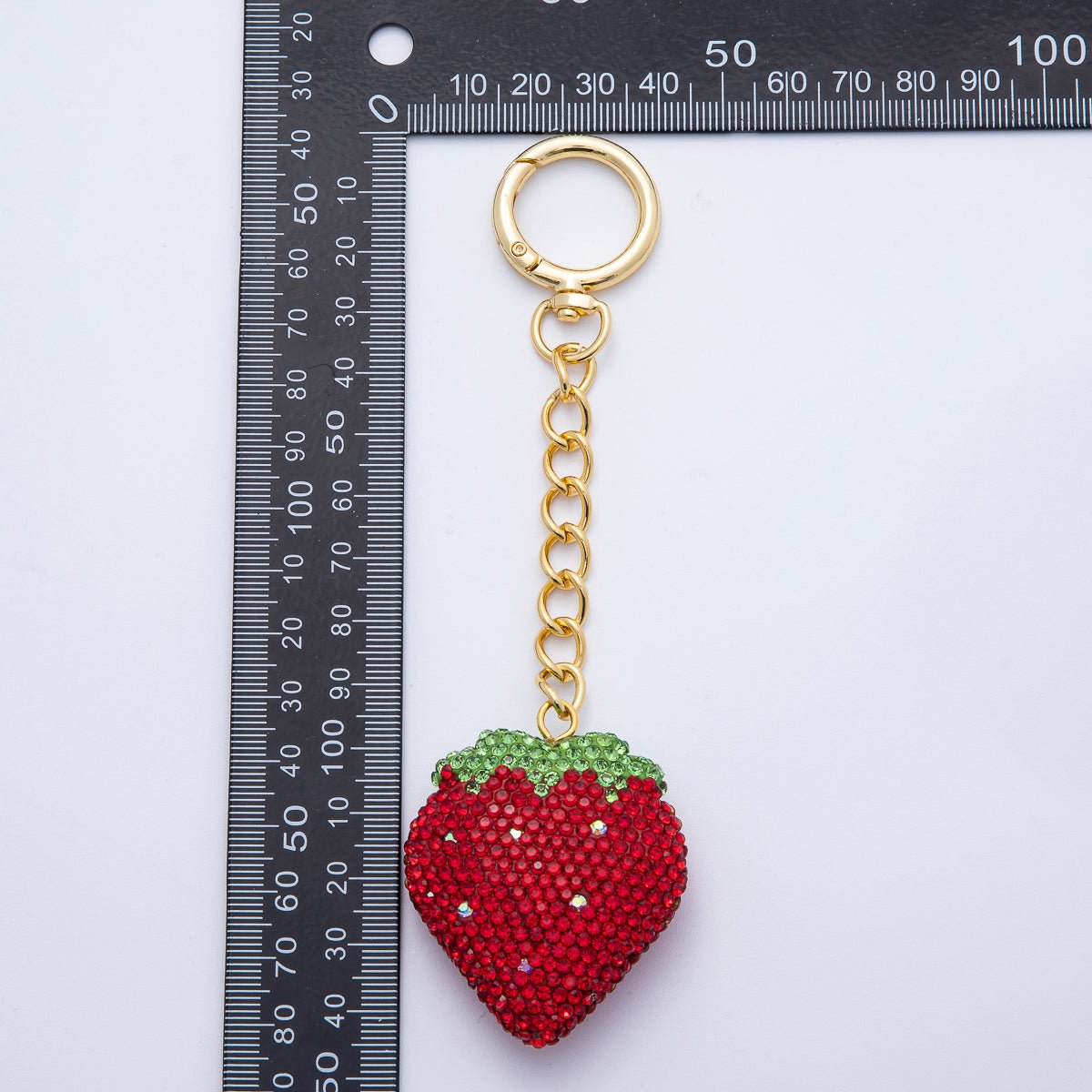 18K Gold Filled Strawberry Bedazzled Bag Charm Keychain Push Gate Accessories | WB - 00248 ~ WB - 00253 - DLUXCA
