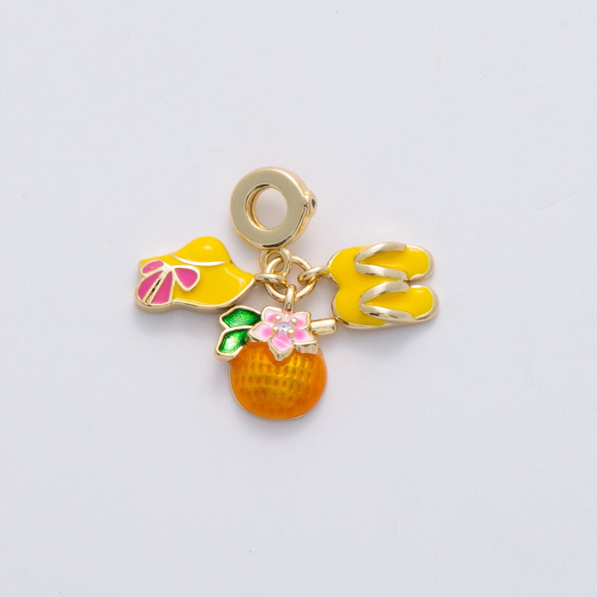 18K Gold Filled Summer Holiday Citrus Hat Flip Flops Rhondelle Drop Pendant | C202 - DLUXCA