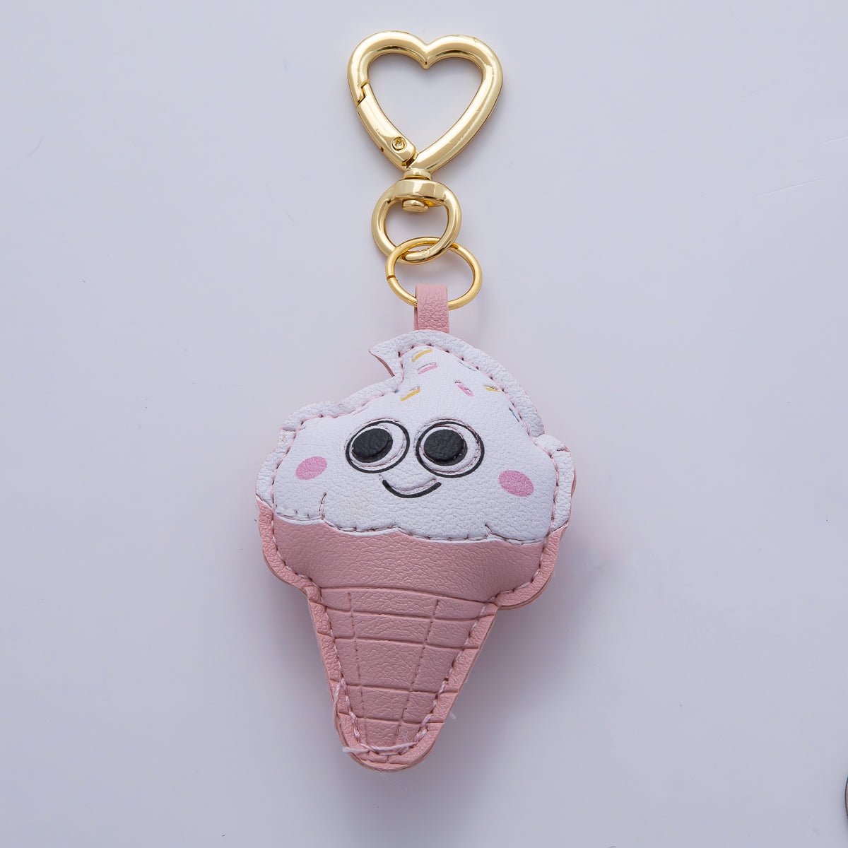 18K Gold Filled Sweet Confetti Pink Ice Cream Dessert Leather Bag Charm Keychain Heart Key Ring Accessories | WB - 00230 - DLUXCA