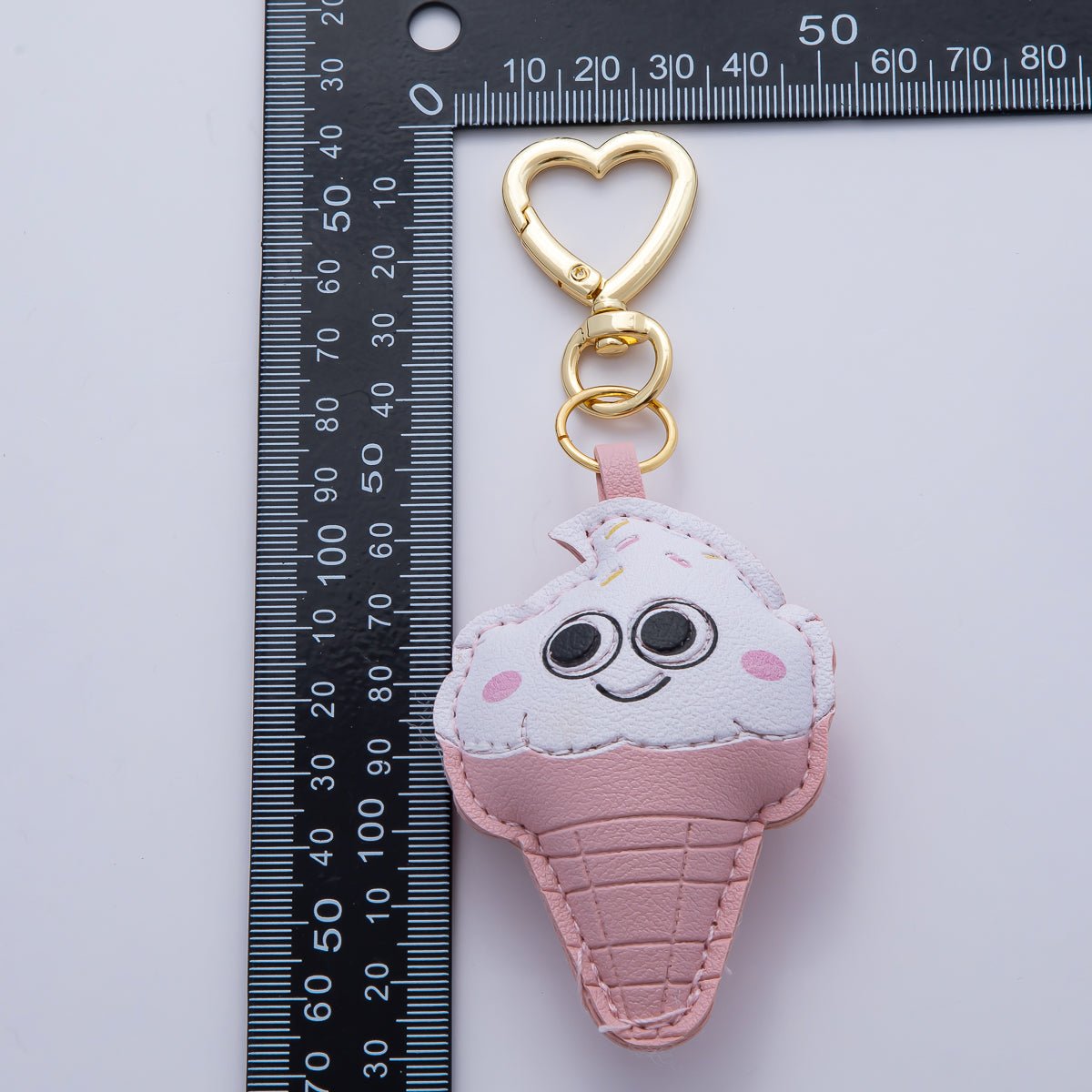 18K Gold Filled Sweet Confetti Pink Ice Cream Dessert Leather Bag Charm Keychain Heart Key Ring Accessories | WB - 00230 - DLUXCA
