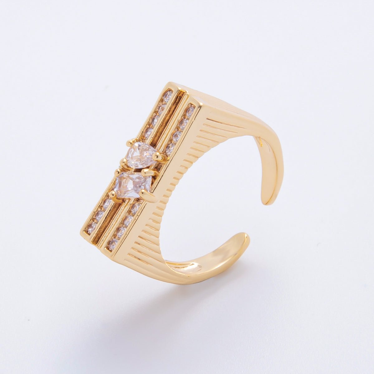 18K Gold Filled Teardrop Baguette CZ Micro Paved Band Rectangular Signet Ring | O411 - DLUXCA