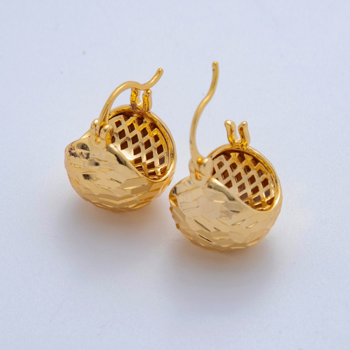 18K Gold Filled Textured Dome Hinged Hoop Earrings in Gold & Silver | AI406 - DLUXCA