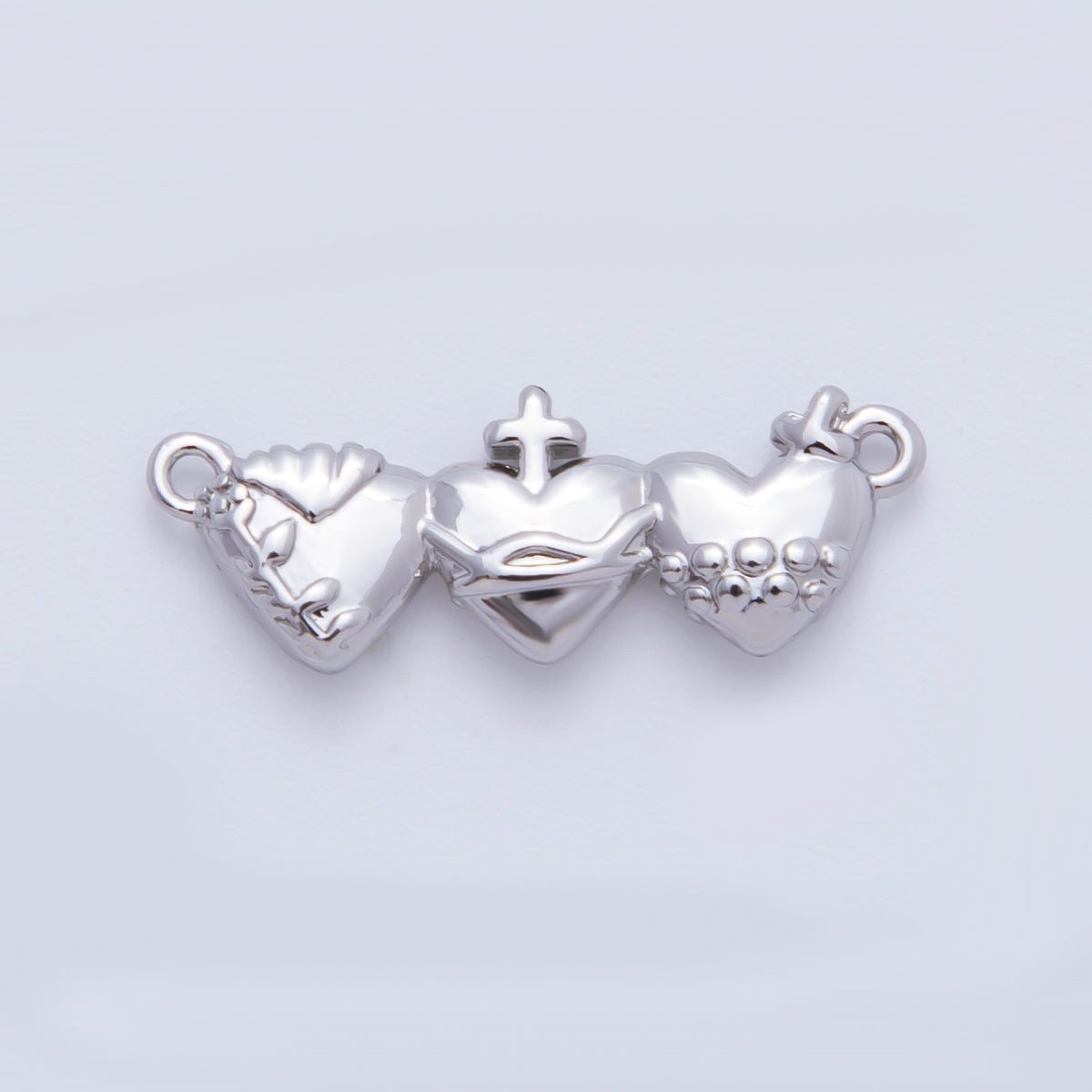 18K Gold Filled Three Sacred Hearts of the Holy Family Connector in Gold & Silver | Y158 - DLUXCA