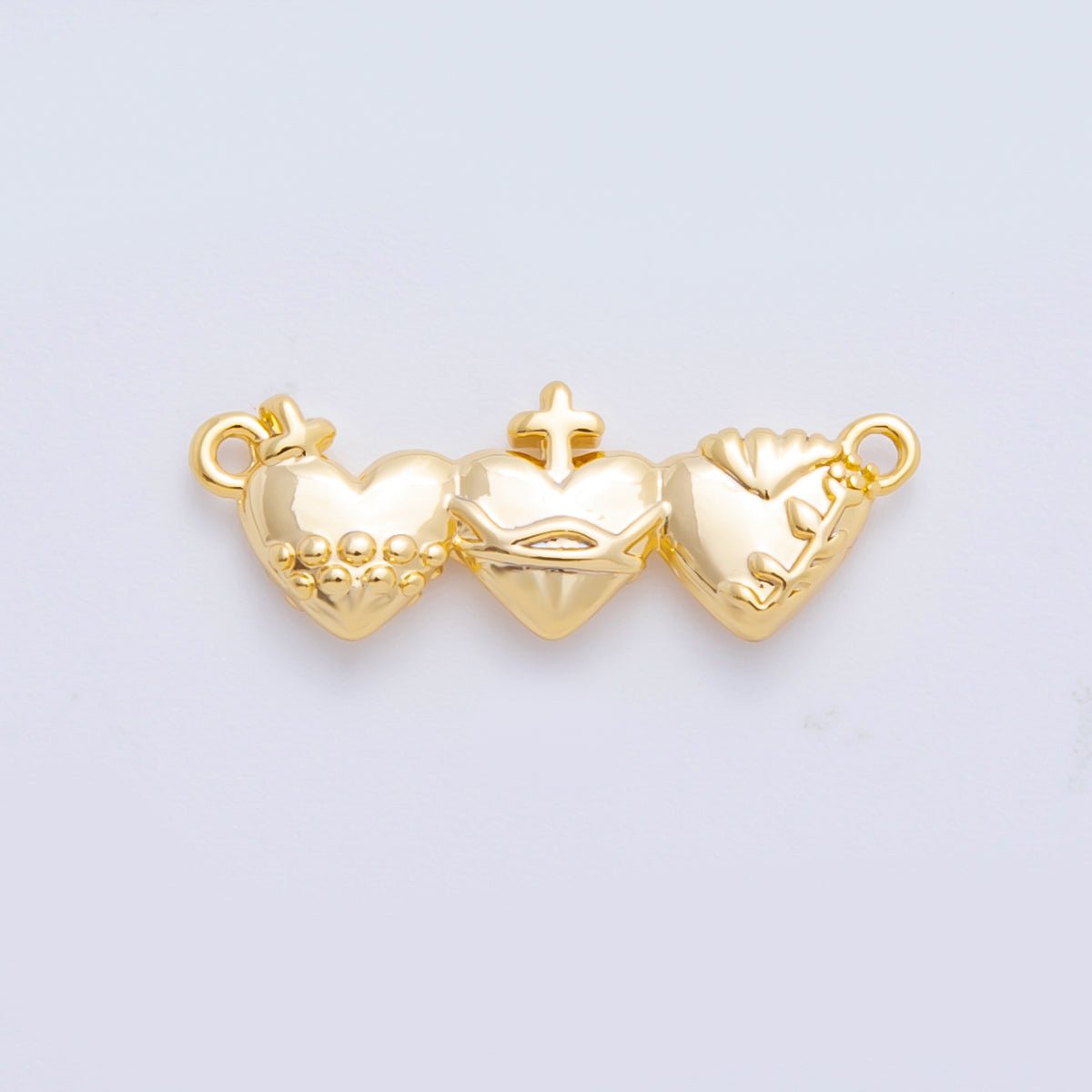 18K Gold Filled Three Sacred Hearts of the Holy Family Connector in Gold & Silver | Y158 - DLUXCA
