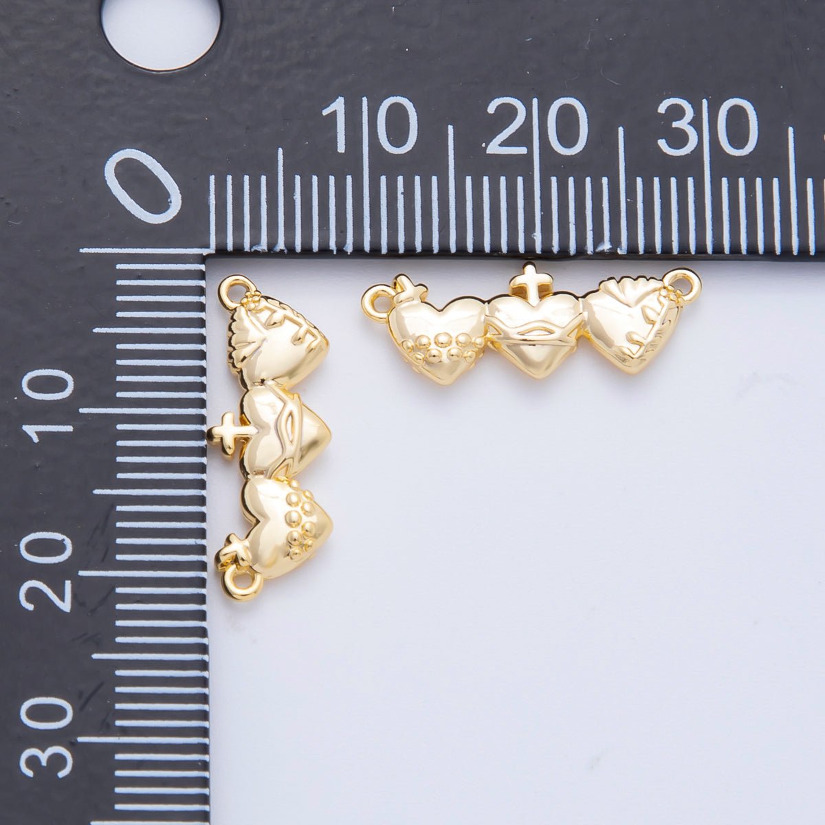 18K Gold Filled Three Sacred Hearts of the Holy Family Connector in Gold & Silver | Y158 - DLUXCA