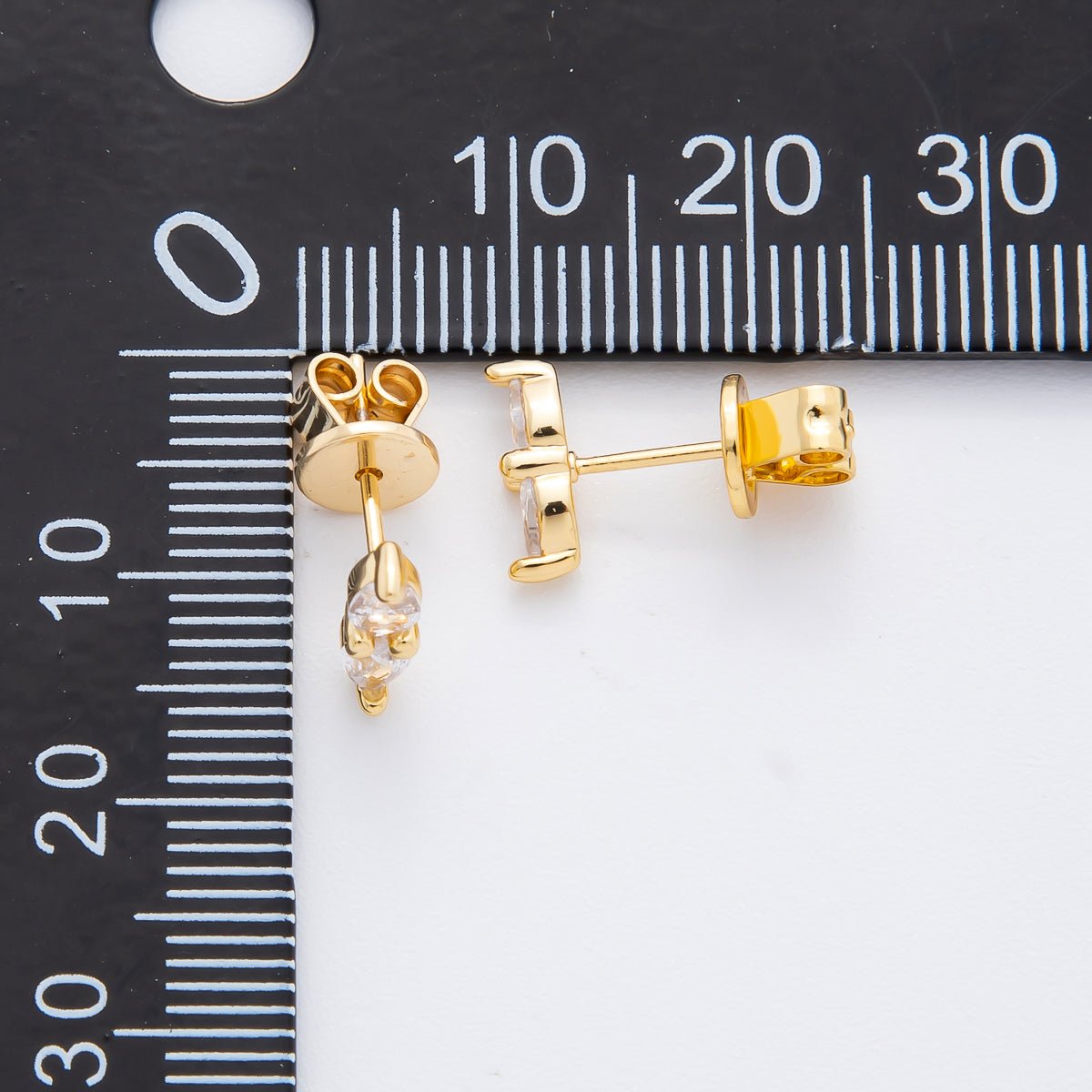 18K Gold Filled Twin Teardrop Linear CZ Dainty Studs Earrings | AJ203 - DLUXCA
