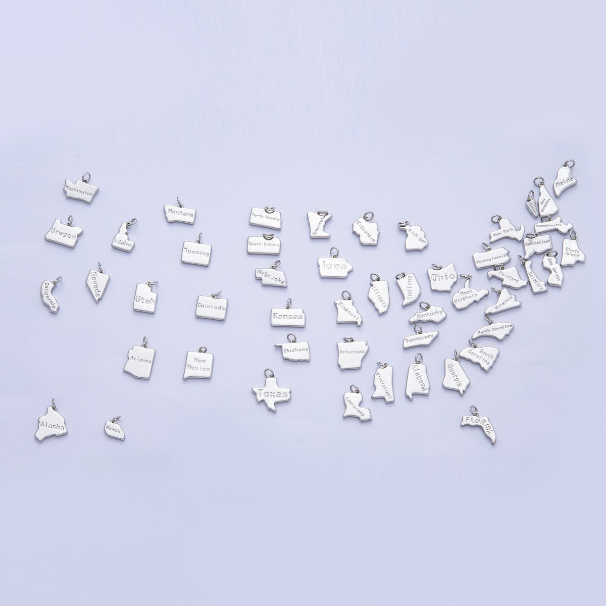 18K Gold Filled United States of America State Map Charm in Gold & Silver | AK064 - AK113 - DLUXCA