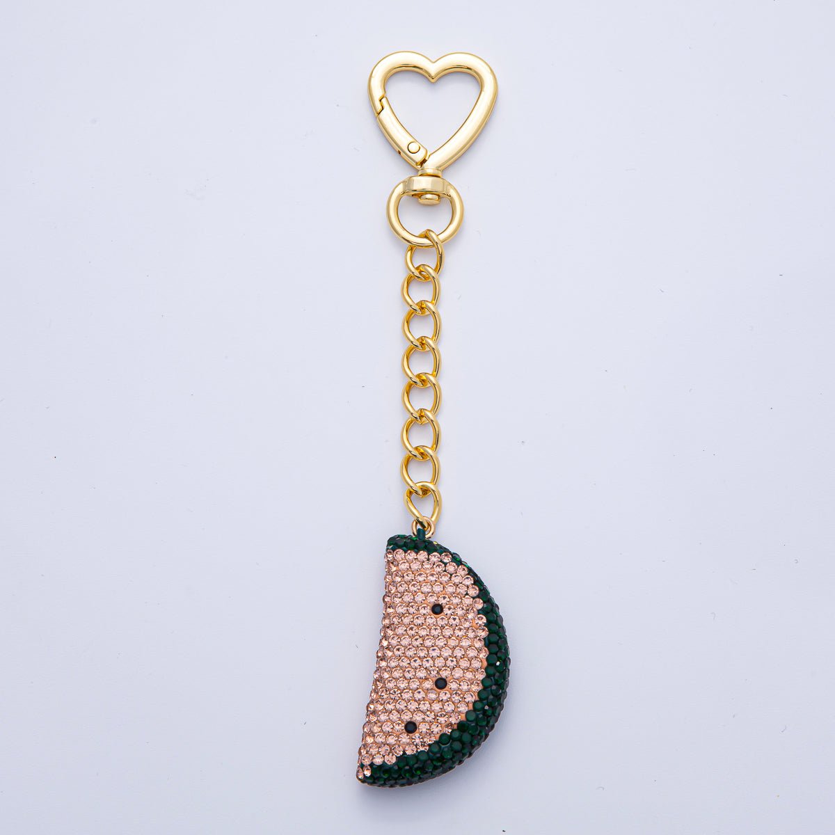 18K Gold Filled Watermelon Bedazzled Bag Charm Heart Push Gate Keychain Accessories | WB - 00239 - DLUXCA