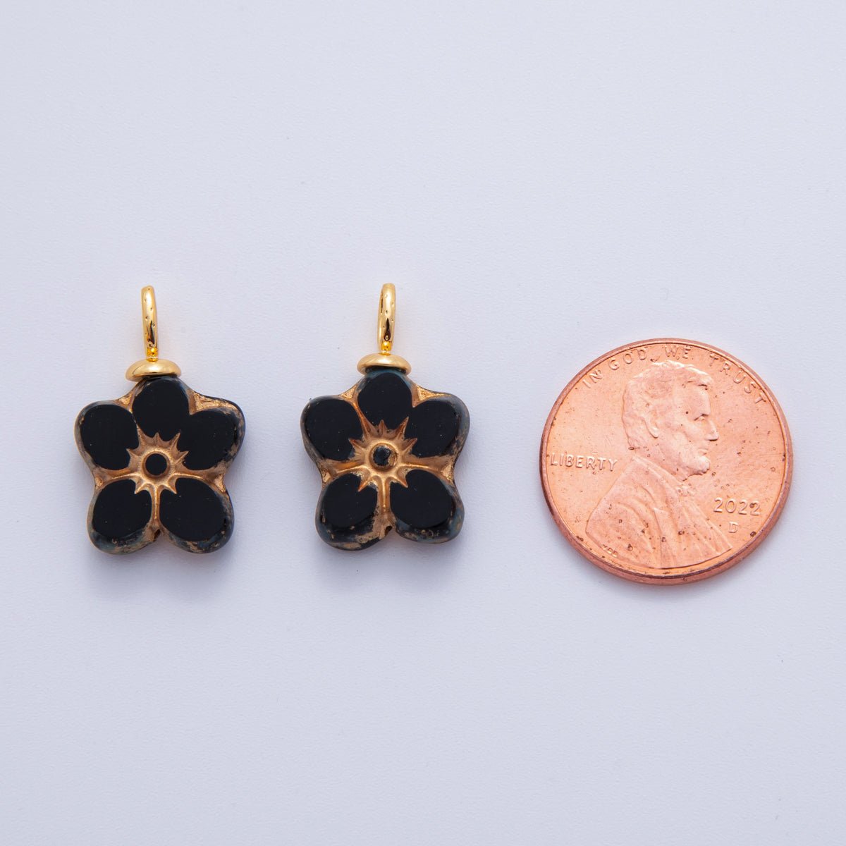 18K Gold Filled White, Black Gold Lined Flower Acrylic Drop Charm | AF719 - DLUXCA