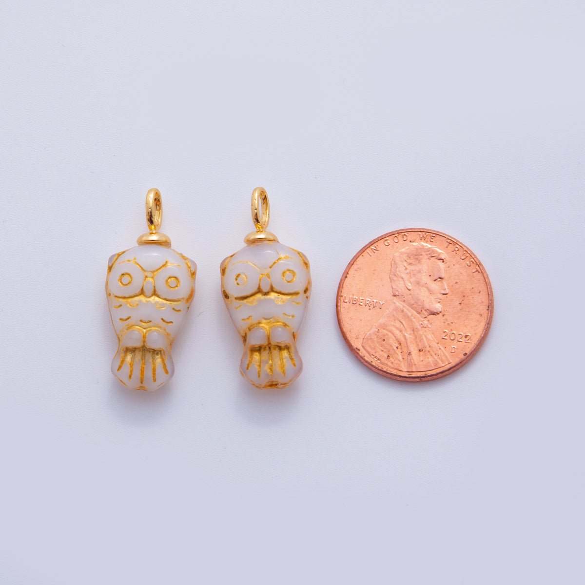 18K Gold Filled White Gold - Lined Owl Bird Acrylic Drop Charm | AF703 - DLUXCA