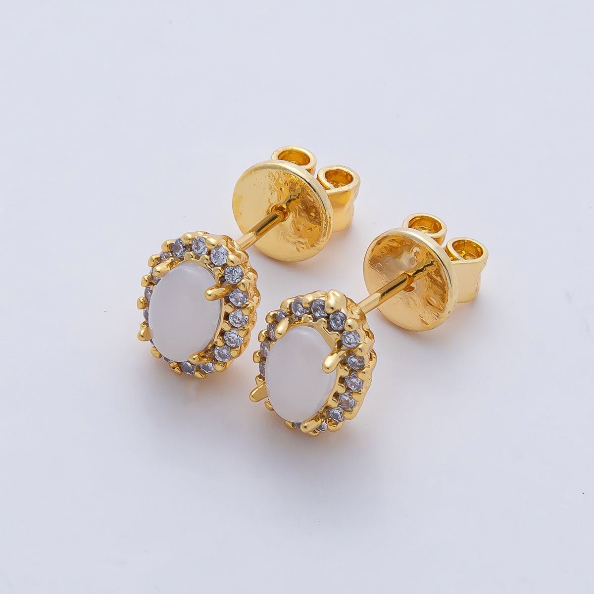 18K Gold Filled White Micro Paced CZ Oval Stud Earrings | AD1660 - DLUXCA