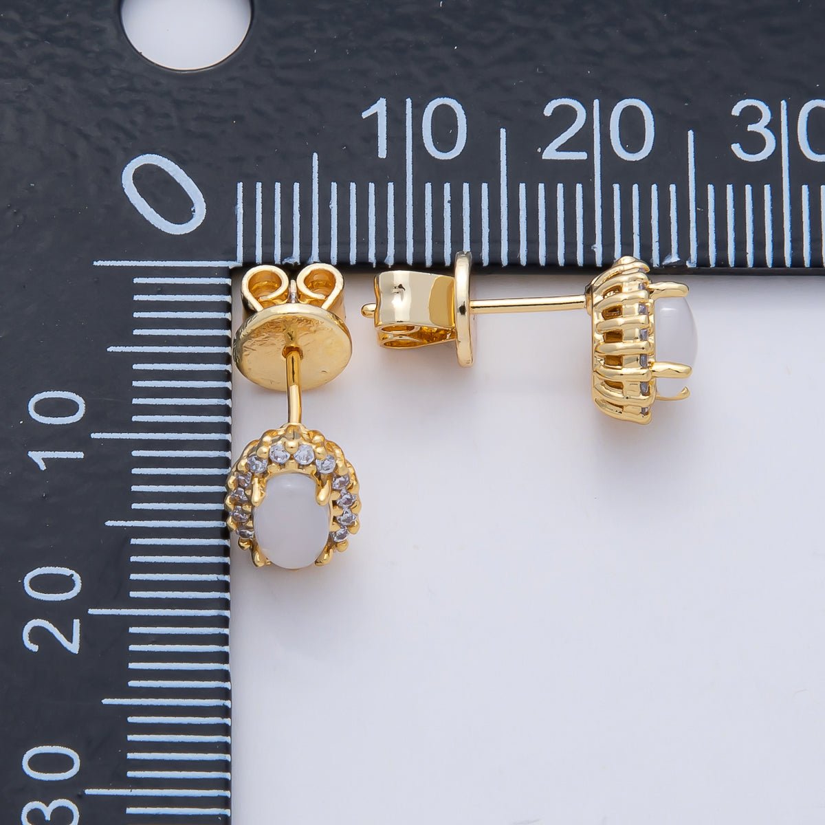 18K Gold Filled White Micro Paced CZ Oval Stud Earrings | AD1660 - DLUXCA