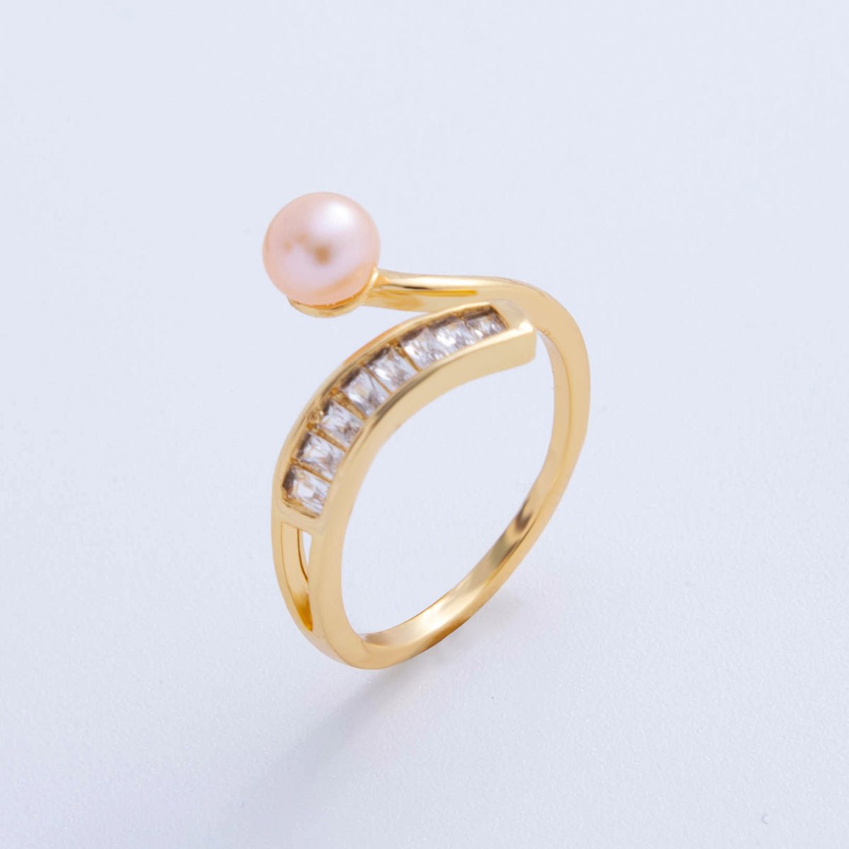 18K Gold Filled White, Pink Shell Pearl Baguette Curved Band Ring | O2027 O2028 - DLUXCA