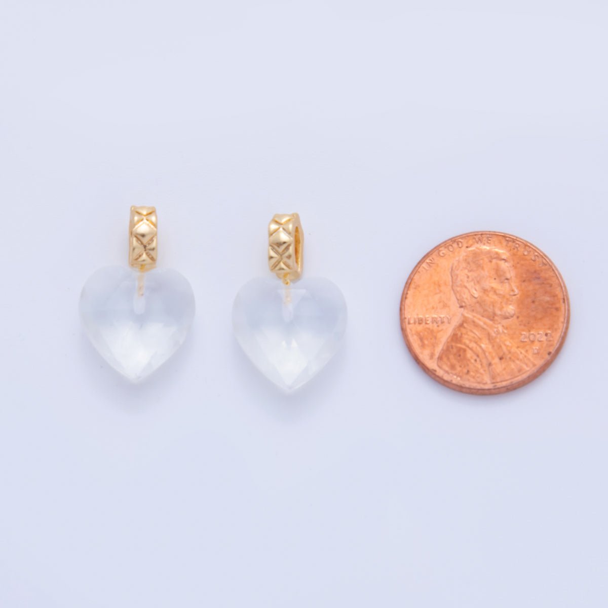 18K Gold Filled White Quartz Gemstone Heart Quilted Bail Pendant | AF356 - DLUXCA