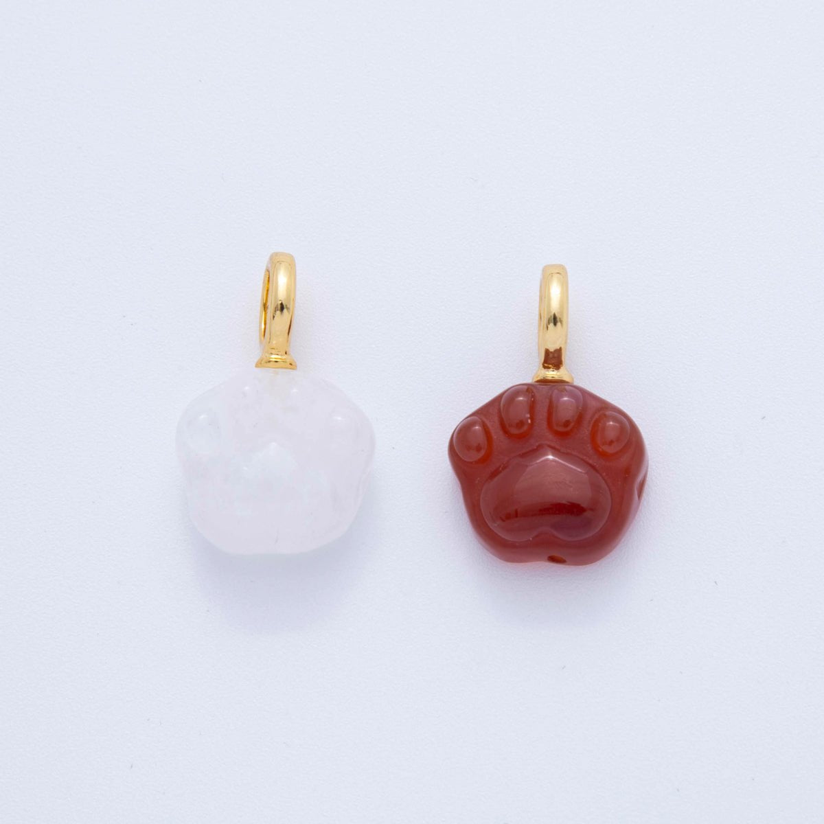 18K Gold Filled White Quartz, Red Carnelian Paw Print Gemstone Drop Pendant | AF389 - DLUXCA
