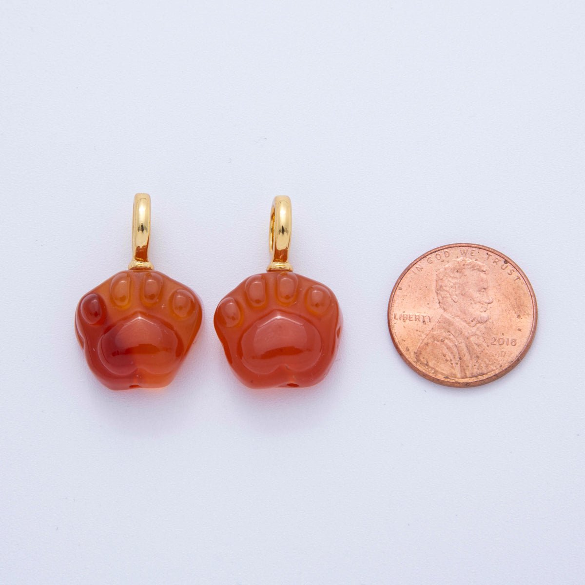 18K Gold Filled White Quartz, Red Carnelian Paw Print Gemstone Drop Pendant | AF389 AF781 - DLUXCA
