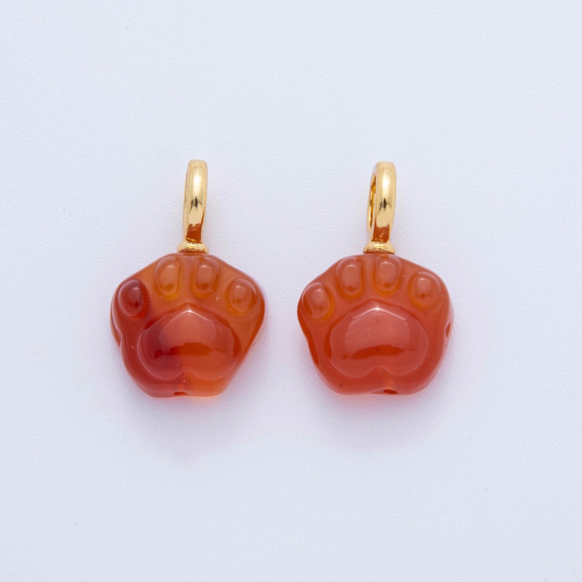 18K Gold Filled White Quartz, Red Carnelian Paw Print Gemstone Drop Pendant | AF389 AF781 - DLUXCA