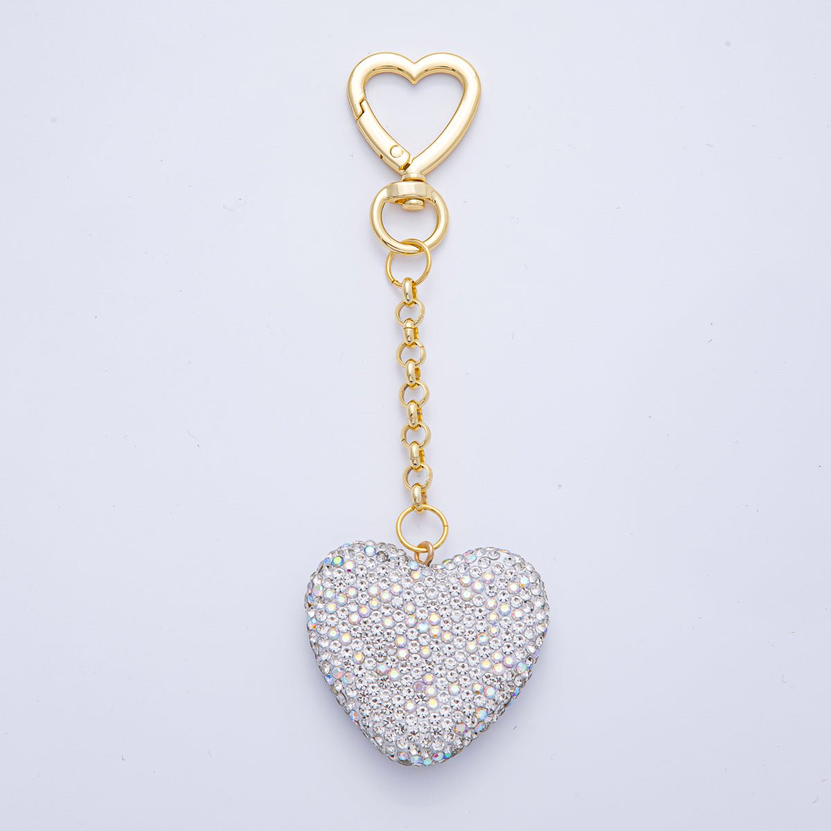 18K Gold Filled White, Red, Pink Bedazzled Heart Bag Charm Keychain Push Gate Key Ring | WB - 00255 ~ WB - 00257 - DLUXCA